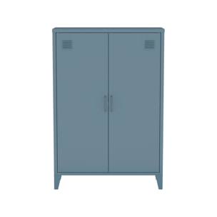 Commode/armoire en métal bleu. 2 espaces de rangement