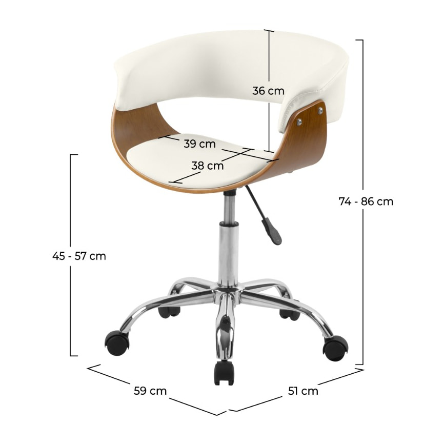 Chaise de bureau pivotante en bois et PU blanc - Basile