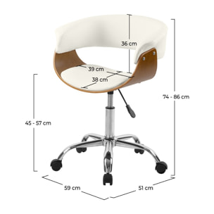 Chaise de bureau pivotante en bois et PU blanc - Basile