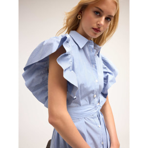 Motivi - Vestido camisero a rayas con mangas volantes - Light - blue