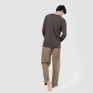 Pijama largo hombre con botones Petroleo - Marrón
