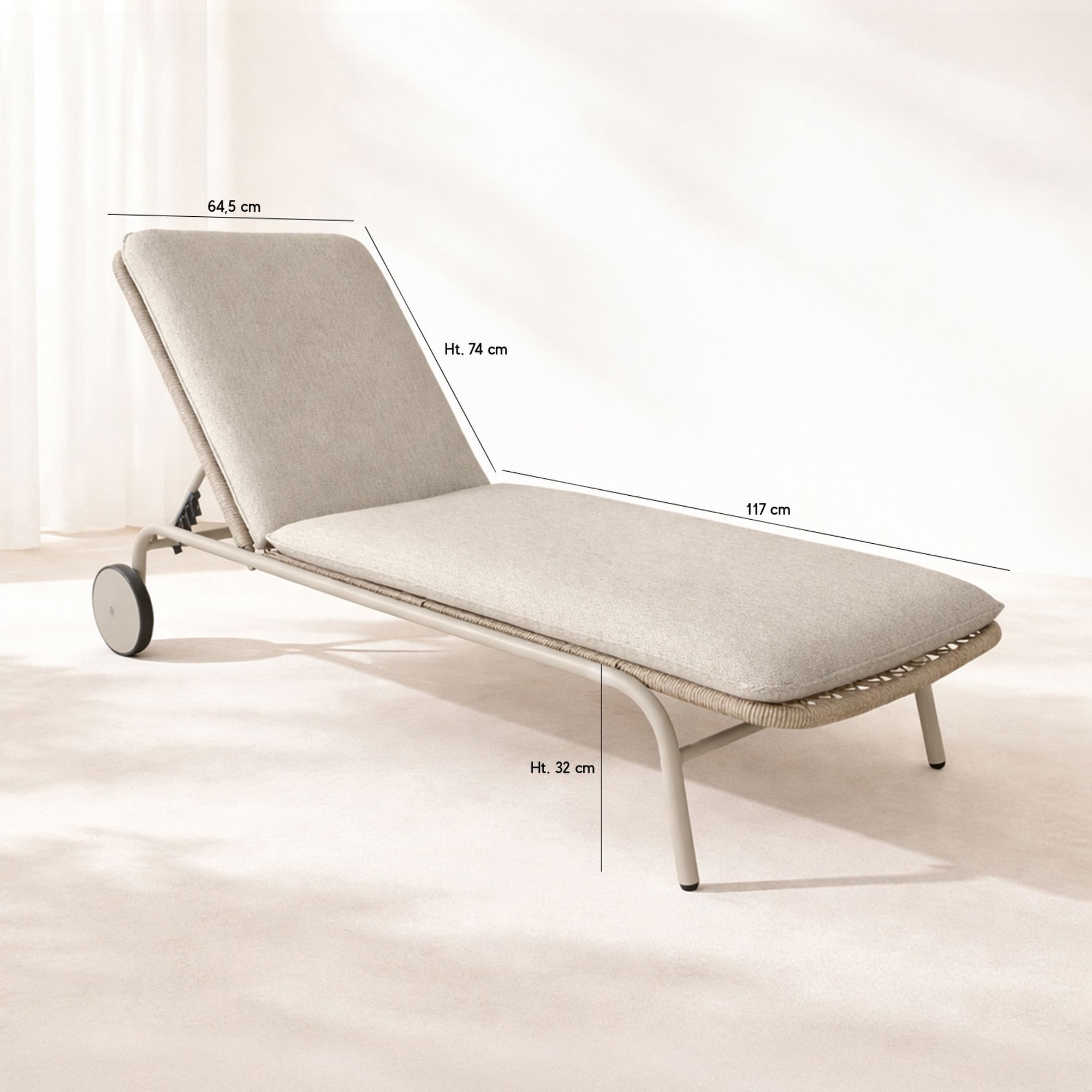 Lot de 2 chaises longues à roulettes en aluminium et tissu taupe COME