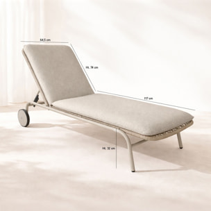 Lot de 2 chaises longues à roulettes en aluminium et tissu taupe COME