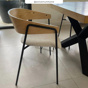 Lot de 2 chaises en tissu bouclé blanc et bois de chêne - Esmée