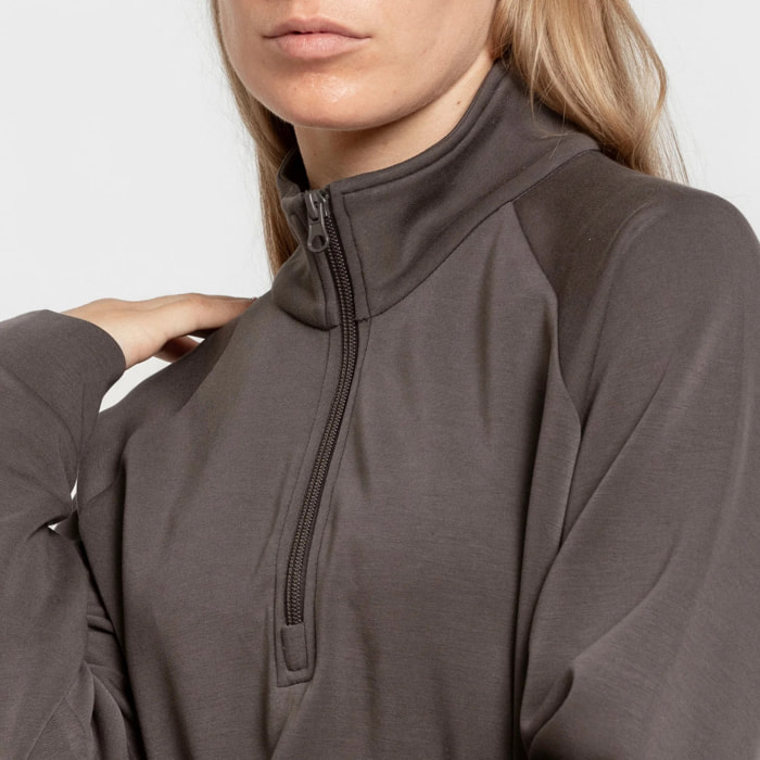 Felpa con mezza zip in stile modal da donna grigio marengo