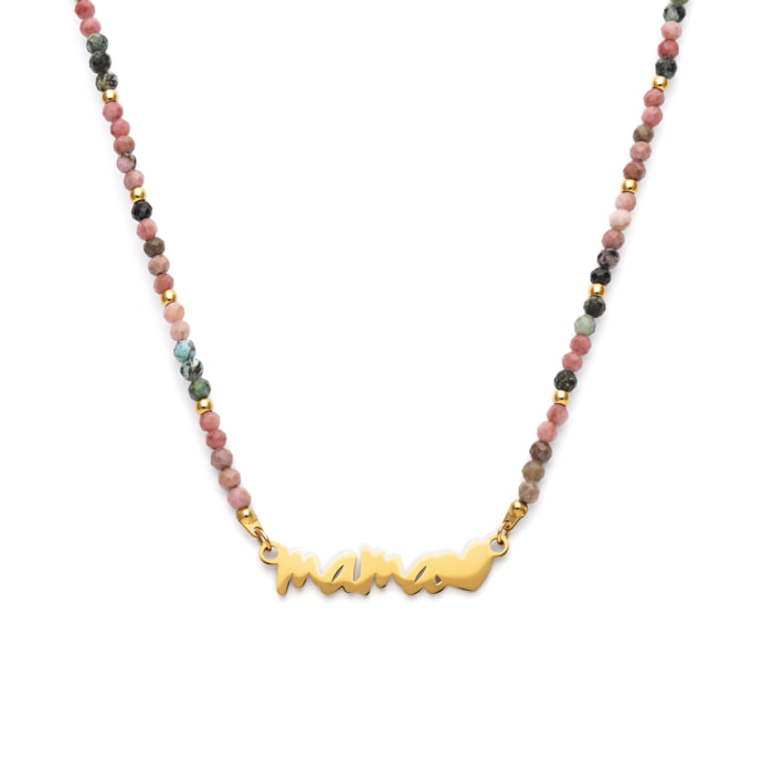 Collana Mamma Cuore Tormalina Acciao Placcato Oro