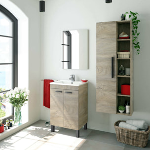 Mobile colonna Achisa, Mobile per bagno a 1 anta, Armadio pensile sospeso con 5 ripiani, 51x25h135 cm, Rovere