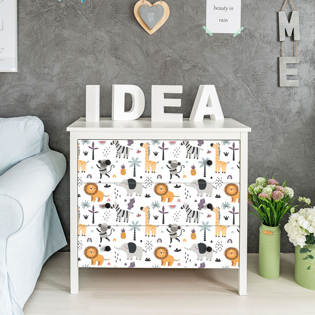 Rouleau revêtement adhésif vinyle au mètre - Sticker lavable Cuisine Meuble Armoire Porte - ANIMAUX DES ÎLES TROPICALES