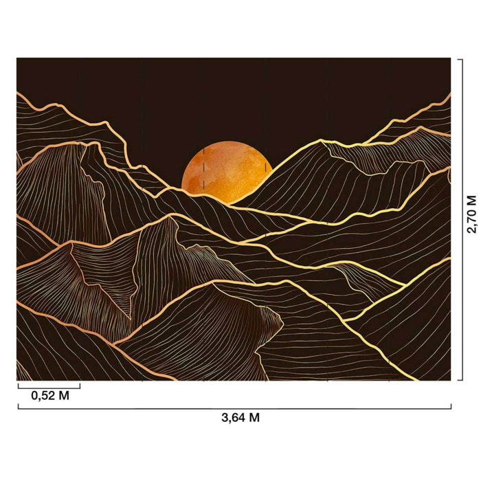 Papier peint panoramique montagnes dorées fond noir luxe Intissé