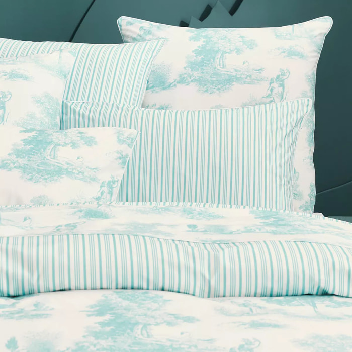 Taie d'oreiller percale de coton 115 g/m² imprimé bleu Poesie aqua