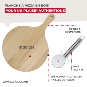 Planche à pizza 30 cm en bois et roulette Fackelmann Boissellerie