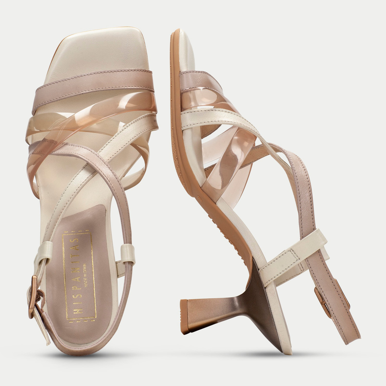 Sandalia Tacon Danielle Piedra crema 6 cm