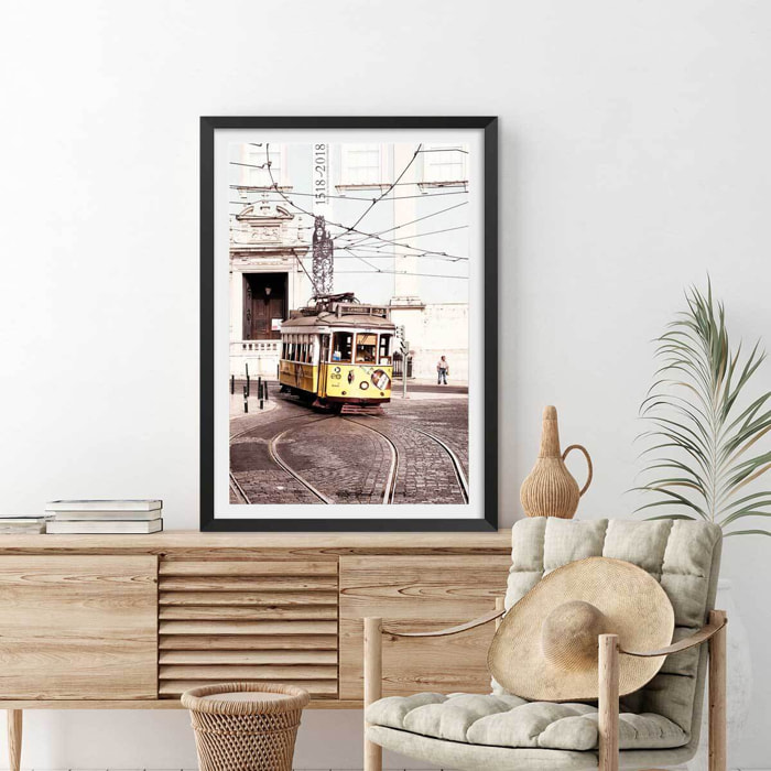 Affiche welcometoportugal tram24 Affiche + cadre en bois - Noir
