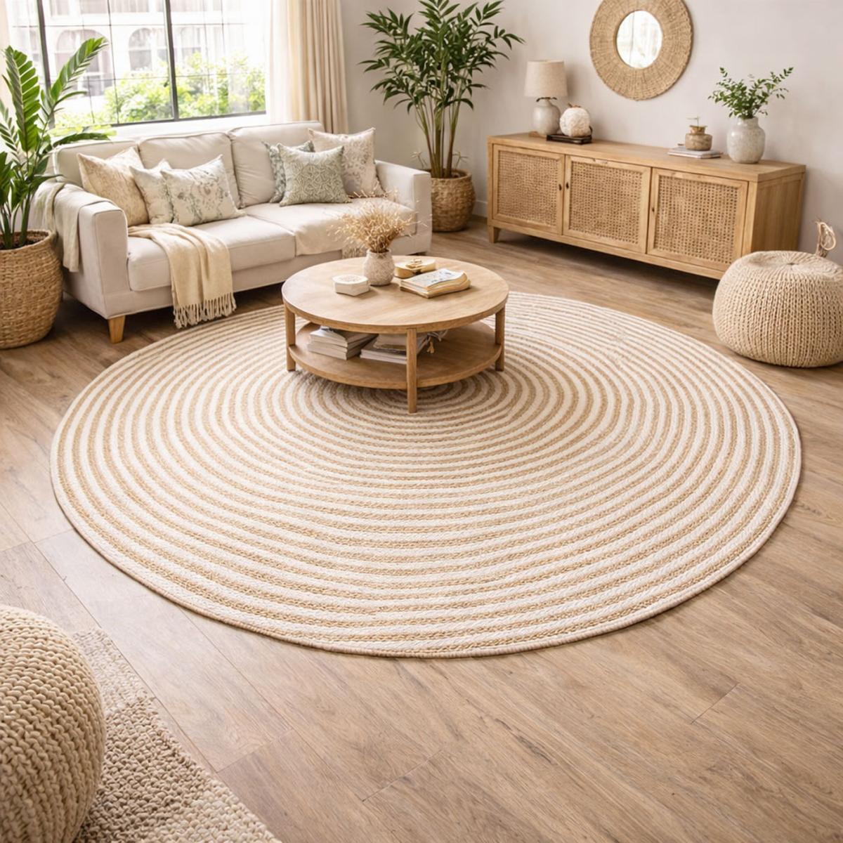 Tapis rond fait à la main en jute motif simple ROLI