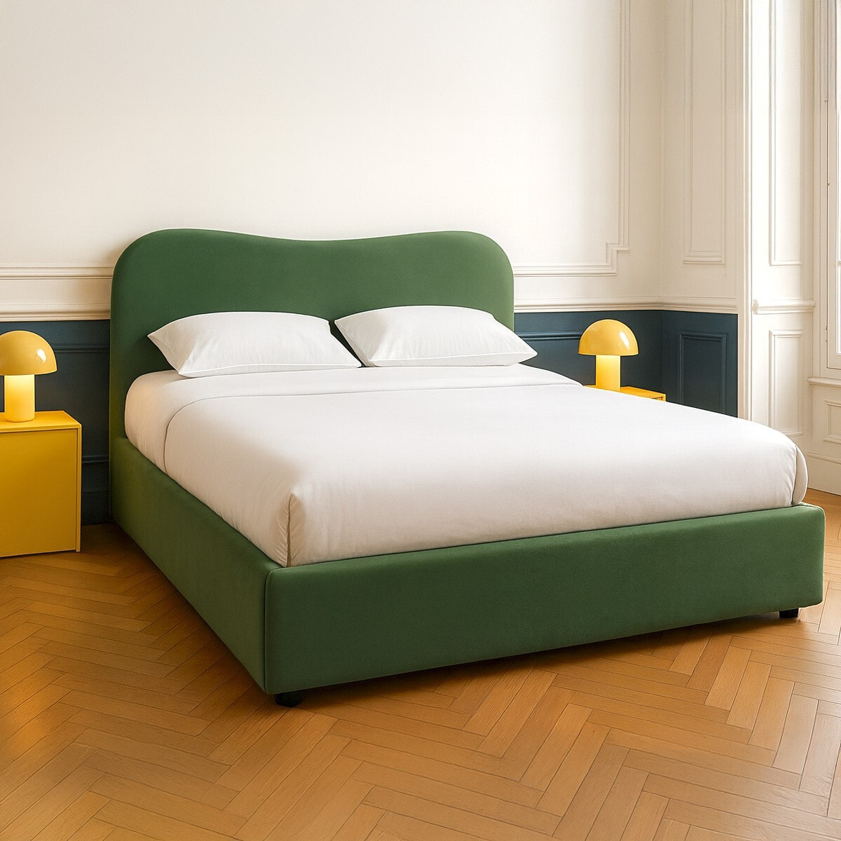 Lit coffre avec tête de lit en velours - SUZON