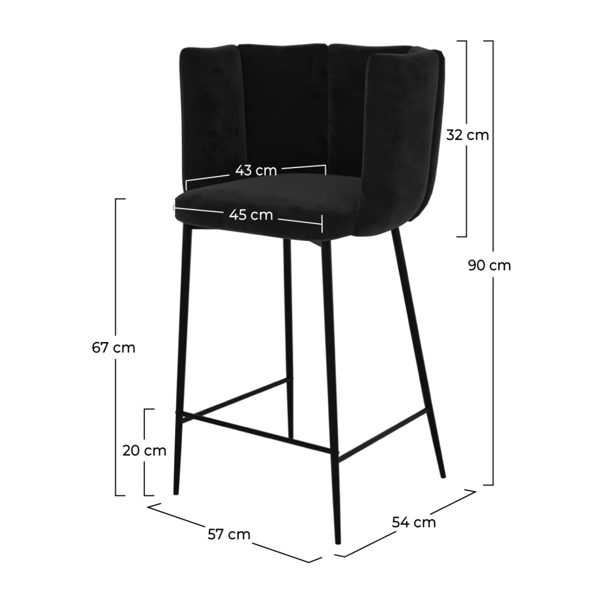 Lot de 2 chaises pour îlot central 67 cm en velours noir - Rosy