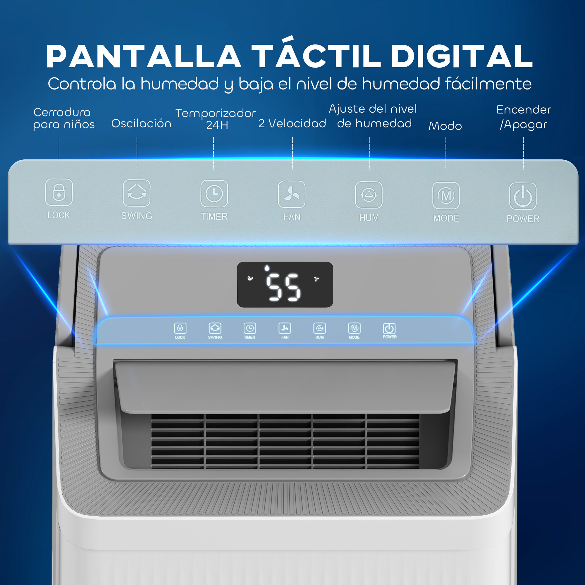 Deshumidificador 35L/día Depósito de Agua 5,5L Deshumidificador Eléctrico con Pantalla LED Temporizador 24 H Bloqueo Infantil y Drenaje Continuo hasta 40-100Ã£Å½Â¡ Blanco