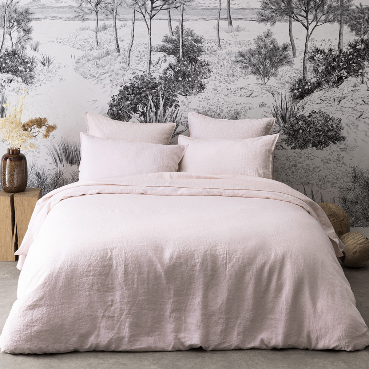 Drap housse uni en lin lavé, Made in France, NOUVELLE VAGUE , Rose Aube