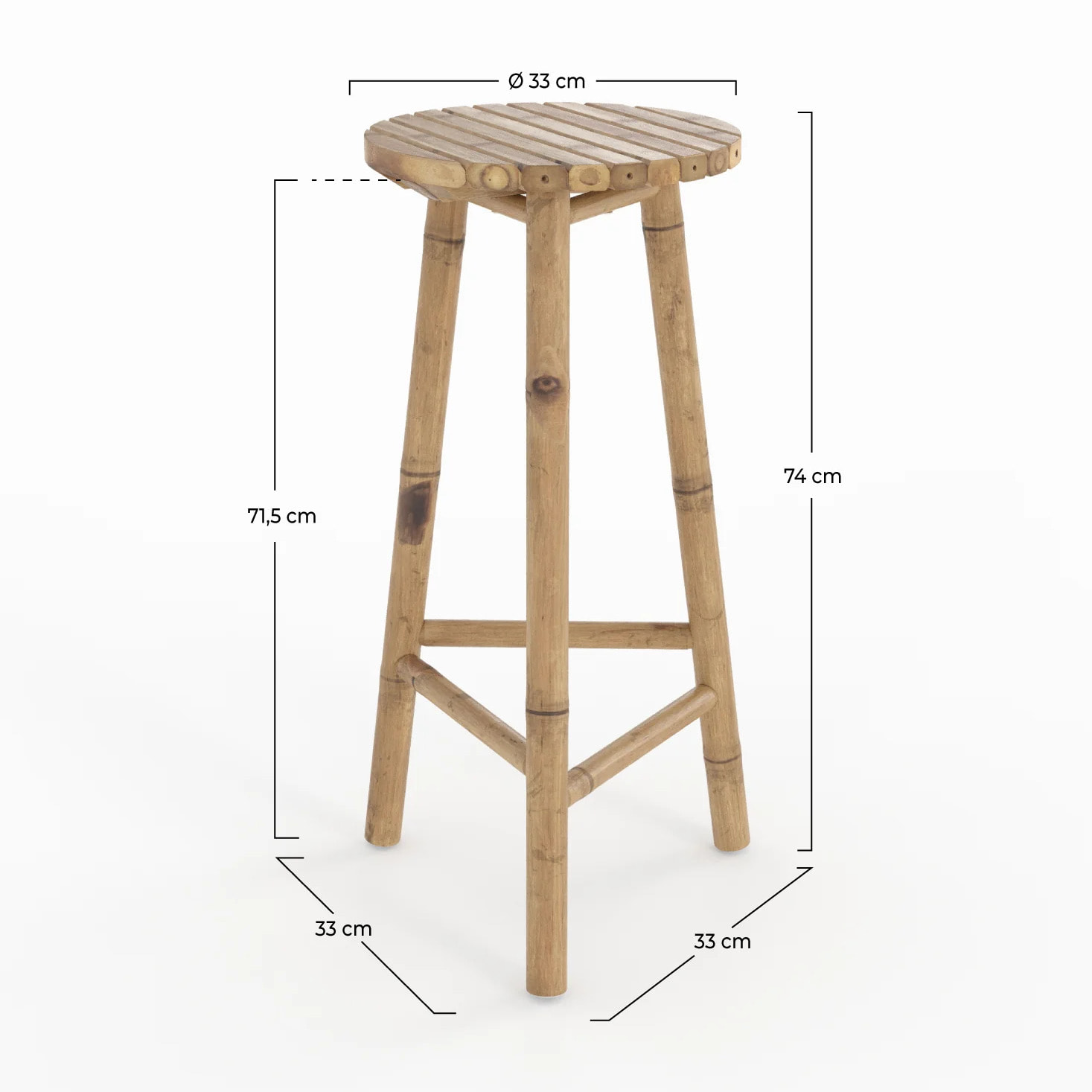 Tabouret de bar extérieur en bambou 74 cm - Eli