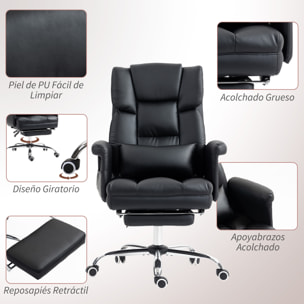 Silla de Oficina con 6 Puntos de Masaje Silla de Masaje Giratoria Silla de Escritorio con Reposapiés Retráctil Altura Ajustable Control Remoto y Soporte Lumbar Tejido de PU Negro