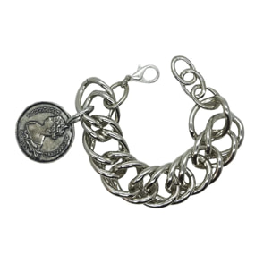 Pulsera plata eslabón grande doble con moneda