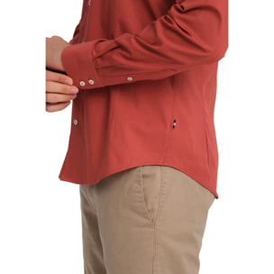 Camicia Uomo 2 Bottoni Button Down Slim Popeline Stretch Unito Rosso Mattone