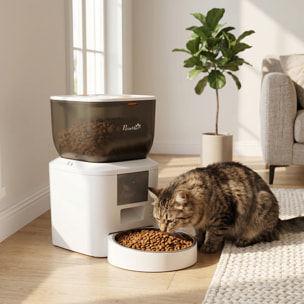 Comedero Automático 4L WiFi 2.4G, Dispensador de Comida para Gatos Perros con Control App, 2 Cuencos, 1-10 Comidas al Día, Grabadora Voz 10s, Antiatascos, 2 Fuentes Alimentación, Fácil Limpiar