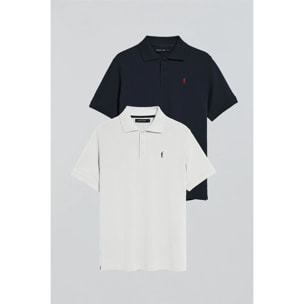 Pack di due polo a tre bottoni in blu marino e bianco con logo Rigby Go