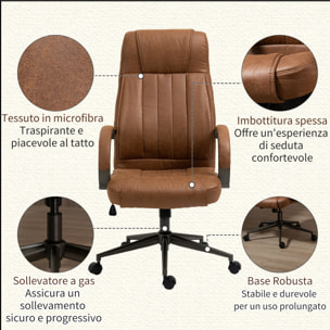 Vinsetto Silla de Oficina Ergonómica Silla Escritorio Giratoria con Altura Ajustable Reposacabezas Reposabrazos y Respaldo Acolchados 61,5x52,5x118-126 cm Marrón