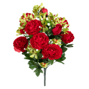 Bouquet Ranuncoli/Orchidea X 18 50 Cm - Pezzi 2 - 17X50X16cm - Colore: Rosso - Bianchi Dino - Cespugli Fiori Misti