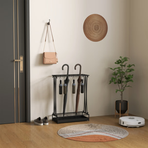 Paragüero Moderno Rectangular Soporte de Paraguas de Acero con 24 Ganchos 21 Espacios y Bandeja Recogegotas Extraíble Paragüero para Entrada Oficina 50x24x68 cm Negro
