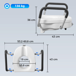 Rehausseur de toilettes avec poignées - largeur réglable, installation sans outils