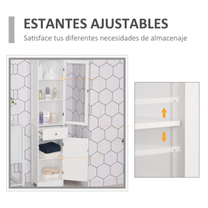 Armario Alto para Baño Mueble Auxiliar de Baño de Estilo Moderno con 2 Puertas Estantes Ajustables y 1 Cajón 40x27x171,5 cm Blanco