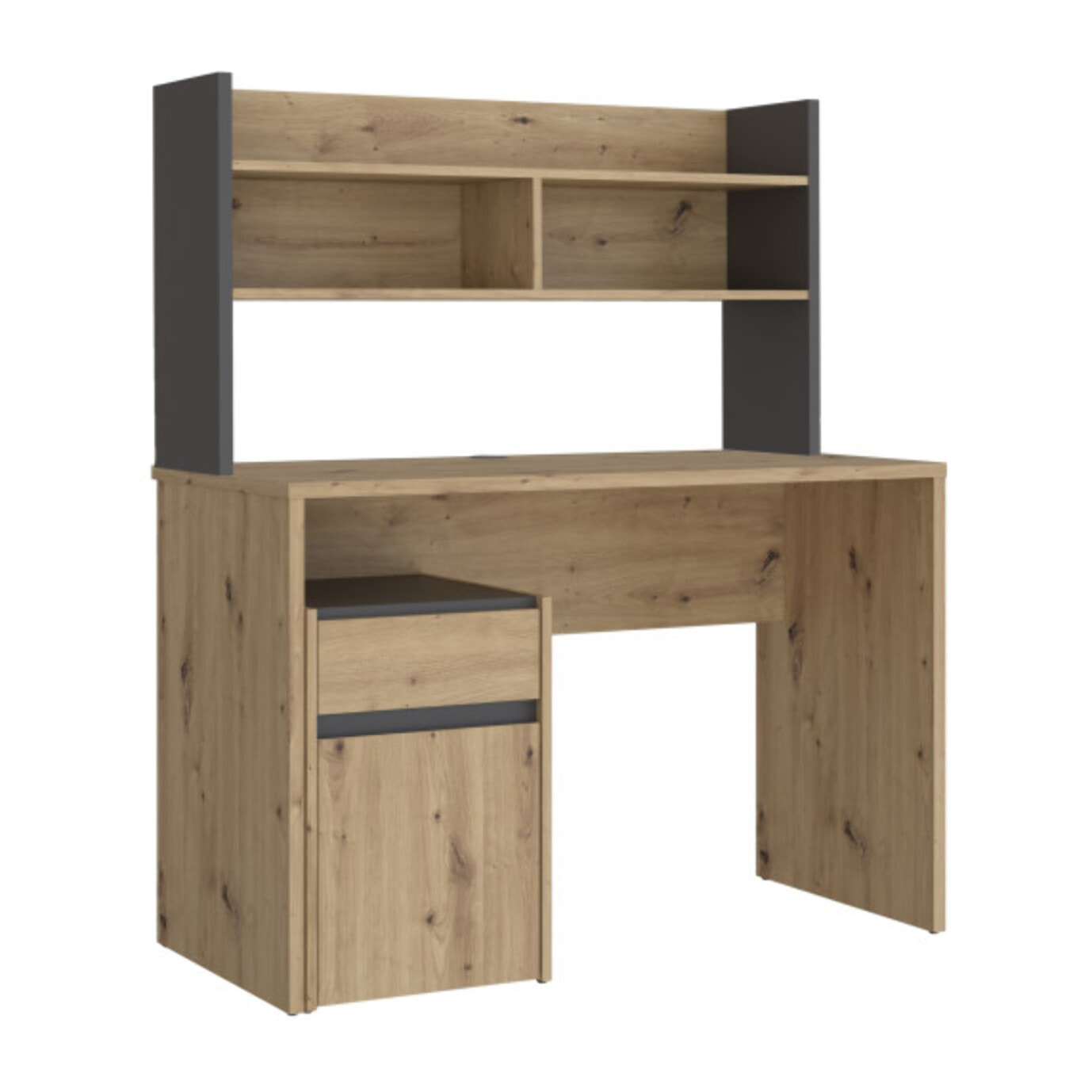 Sur-meuble de bureau avec rangements effet bois et gris foncé - L 110 CM -KIAKA