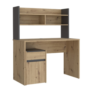 Sur-meuble de bureau avec rangements effet bois et gris foncé - L 110 CM -KIAKA