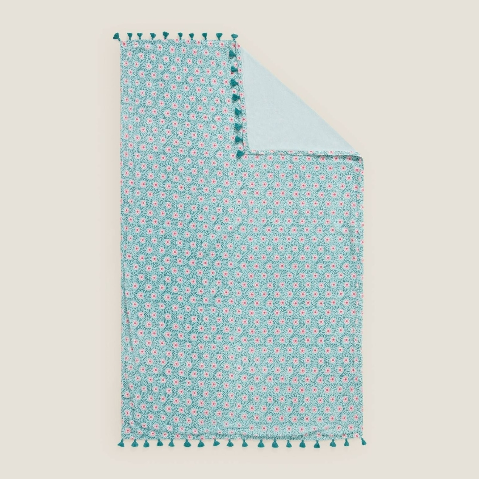 Toalla playa flores y rizo Tumi color agua marina