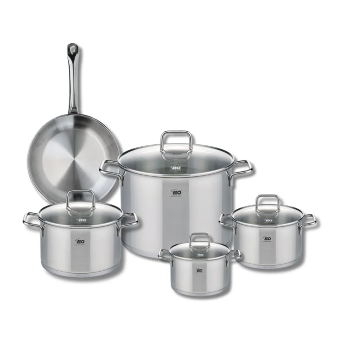 Ensemble de 1 Poêle de cuisson 24 cm et 4 faitouts 14, 16, 20 et 26 cm Elo Profi Citrin