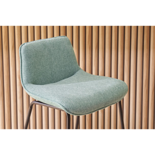 Tabourets de bar en tissu effet velours texturé vert céladon et métal noir H65 cm (lot de 2) BOOST