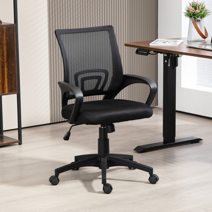 Silla de Oficina de Malla Silla de Escritorio Giratoria con Altura Ajustable Función de Basculante Soporte Lumbar y Reposabrazos Silla para Estudio Carga 120 kg Negro