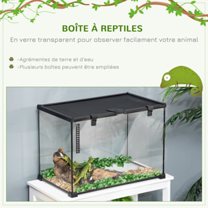 Terrarium en verre - vivarium reptiles & batraciens - habitat tortue - couvercle grillagé coulissant verrouillable - distributeur eau, thermomètre - métal noir verre