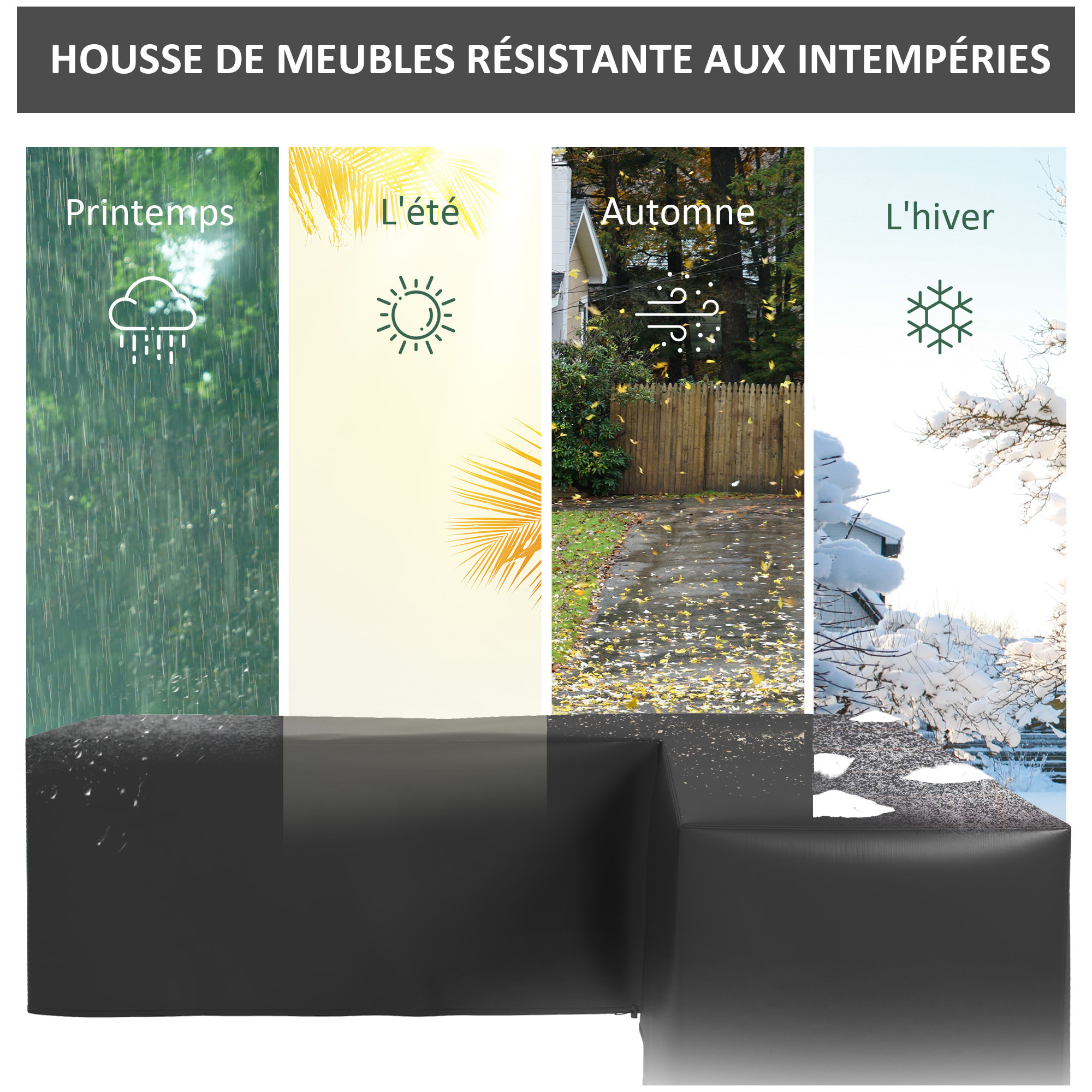 Housse de protection salon de jardin d'angle - imperméable, anti-UV - dim. 250L x 250l x 79H cm - noir