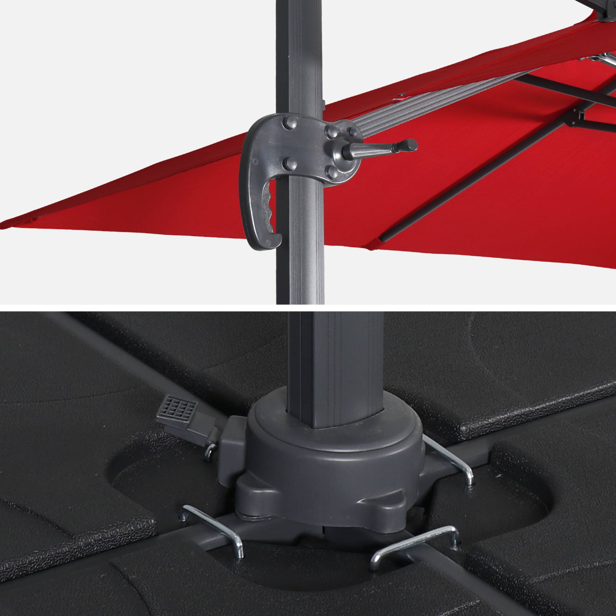 Parasol déporté rectangulaire 3x4m - Wimereux - rouge- Parasol excentré inclinable dans 55 positions. rotatif à 360°.