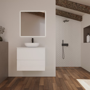 Conjunto de Baño Kaji | Mueble de Baño Suspendido | 80 cm Blanco| Dos Cajones | Lavabo Ovalado sobre Encimera | No incluye Espejo | Alday