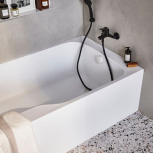 Pack baignoire bain douche 170 x 90 Malice version droite + tablier en niche + pare bain + étagère pour pare bain
