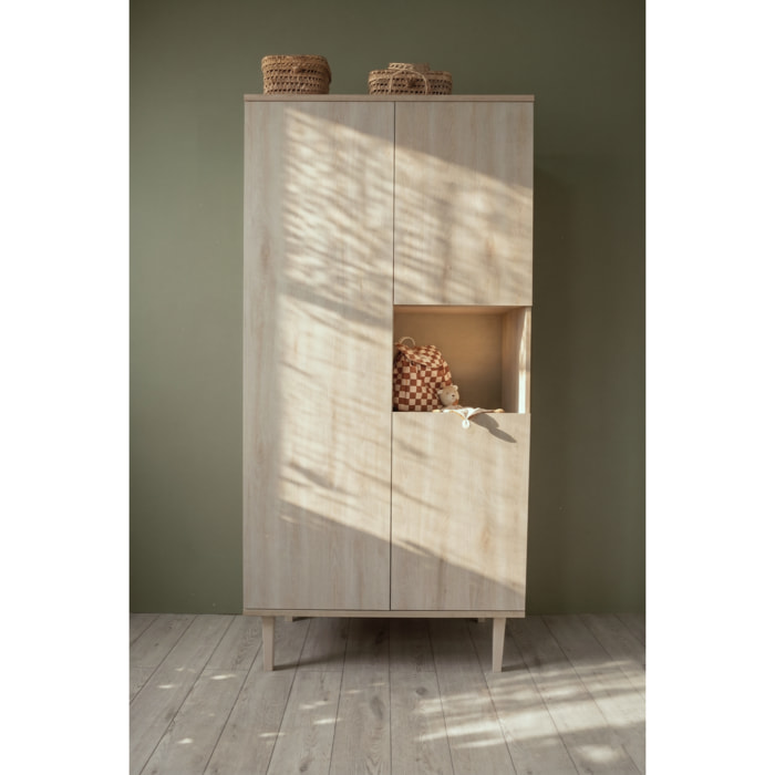 Armoire 3 portes et une niche sur pieds - décor bois hêtre cendré