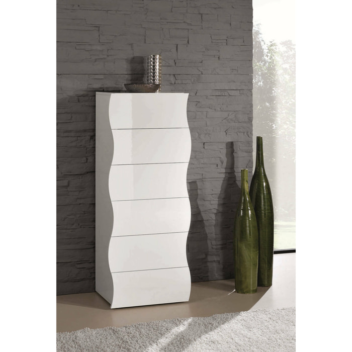 Cassettiera Asch, Settimanale a 6 cassetti, Comò per camera da letto, 100% Made in Italy, cm 50x40h122, Bianco lucido