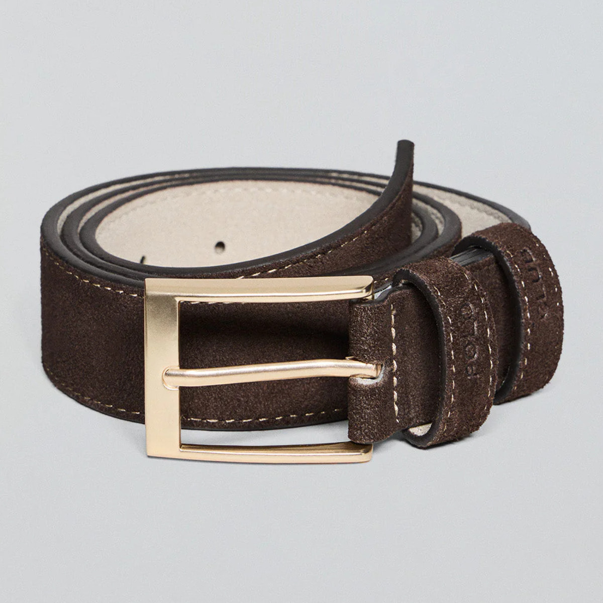 Cintura Cesar in pelle in crosta marrone con particolari Polo Club