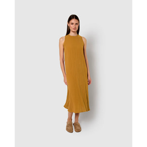 Vestido largo tirantes muselina ocre