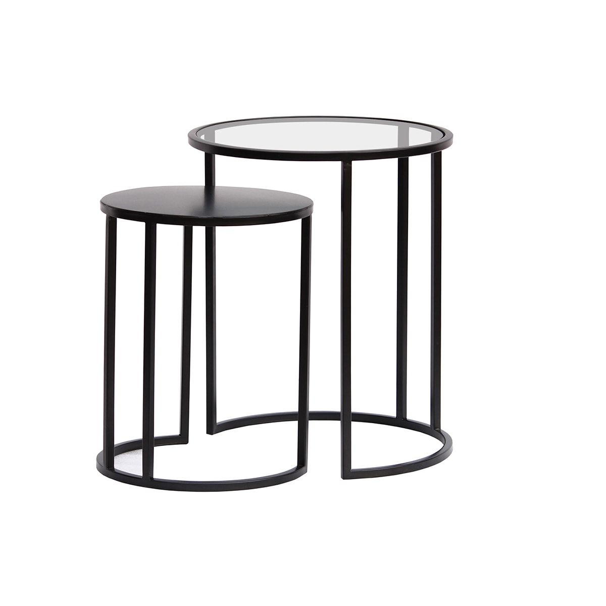 Tables d'appoint gigognes en verre trempé et métal noir TAHL