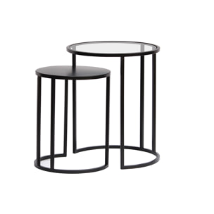 Tables d'appoint gigognes en verre trempé et métal noir TAHL